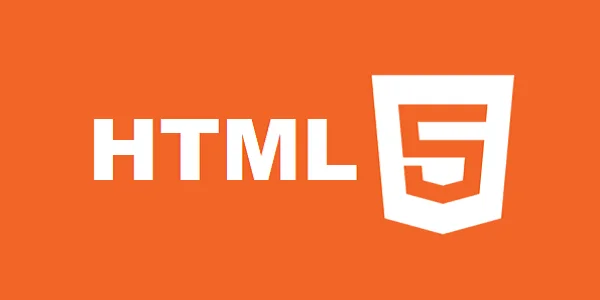 HTML5 logo on an orange background, representing development and coding.